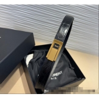 Most Popular Saint Laurent Crocodile Embossed Leather Belt 2.5cm 0317 Black/Gold 2025