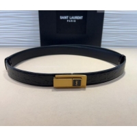 Most Popular Saint Laurent Crocodile Embossed Leather Belt 2.5cm 0317 Black/Gold 2025