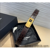 Luxury Discount Saint Laurent Crocodile Embossed Leather Belt 2.5cm 0317 Brown/Gold 2025