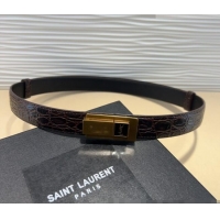 Luxury Discount Saint Laurent Crocodile Embossed Leather Belt 2.5cm 0317 Brown/Gold 2025