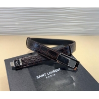 Popular Style Saint Laurent Crocodile Embossed Leather Belt 2.5cm 0317 Brown/Silver 2025