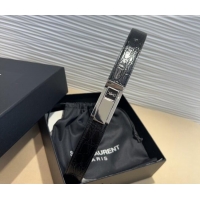 New Cheap Saint Laurent Crocodile Embossed Leather Belt 2.5cm 0317 Black/Silver 2025