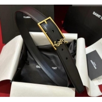 Famous Brand Saint Laurent New Cassandre Belt 3cm in Calf Leather 0617 Black/Gold 2025
