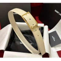Buy Fashionable Saint Laurent New Cassandre Belt 3cm in Calf Leather 0617 White 2025