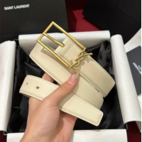 Buy Fashionable Saint Laurent New Cassandre Belt 3cm in Calf Leather 0617 White 2025