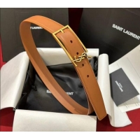 Good Looking Saint Laurent New Cassandre Belt 3cm in Calf Leather 0617 Brown 2025