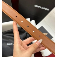 Good Looking Saint Laurent New Cassandre Belt 3cm in Calf Leather 0617 Brown 2025