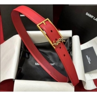 Top Design Saint Laurent New Cassandre Belt 3cm in Calf Leather 0617 Red 2025