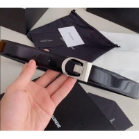 Top Quality Saint Laurent Reversible Patent Leather Belt 3cm 0617 Black/Silver 2025
