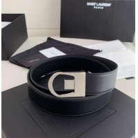 Luxurious Saint Laurent Reversible Calf Leather Belt 3cm 0617 Black/Silver 2025