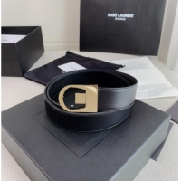 Reasonable Price Saint Laurent Reversible Calf Leather Belt 3cm 0617 Black/Gold 2025