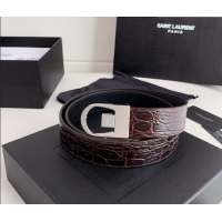 Best Grade Saint Laurent Reversible Crocodile Embossed Leather Belt 3cm 0617 Brown/Silver 2025
