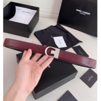Luxurious Saint Laurent Reversible Leather Belt 3cm 0617 Dark Burgundy/Silver 2025