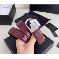 Luxurious Saint Laurent Reversible Leather Belt 3cm 0617 Dark Burgundy/Silver 2025