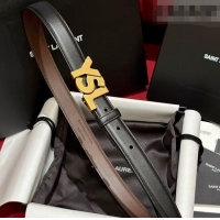 Top Quality Saint Laurent Women's Supple Calfskin Leather Belt 2.5cm with Maxi YSL Buckle 25060 Black/Aged Gold 2025