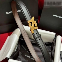 Promotional Saint Laurent Women's Supple Calfskin Leather Belt 2.5cm with Maxi YSL Buckle 25060 Black/Shiny Gold 2025