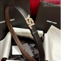 Reasonable Price Saint Laurent Women's Supple Calfskin Leather Belt 2.5cm with Maxi YSL Buckle 25060 Black/Silver 2025