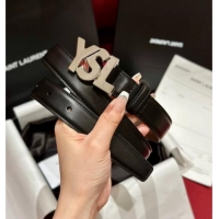 Reasonable Price Saint Laurent Women's Supple Calfskin Leather Belt 2.5cm with Maxi YSL Buckle 25060 Black/Silver 2025