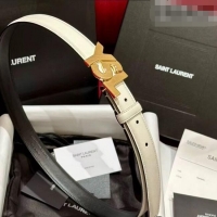 Well Crafted Saint Laurent Women's Supple Calfskin Leather Belt 2.5cm with Maxi YSL Buckle 25060 White/Shiny Gold 2025