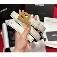 Well Crafted Saint Laurent Women's Supple Calfskin Leather Belt 2.5cm with Maxi YSL Buckle 25060 White/Shiny Gold 2025