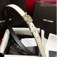 Shop Saint Laurent Women's Supple Calfskin Leather Belt 2.5cm with Maxi YSL Buckle 25060 White/Silver 2025