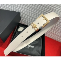 Good Quality Saint Laurent Calfskin Leather Belt 3cm with Heart Charm YSL091201 White/Gold 2025