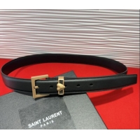 Discount Saint Laurent Calfskin Leather Belt 3cm with Heart Charm YSL091201 Black/Gold 2025