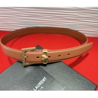 Best Price Saint Laurent Calfskin Leather Belt 3cm with Heart Charm YSL091201 Tan Brown/Gold 2025