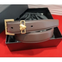Well Crafted Saint Laurent Calfskin Leather Belt 3cm with Heart Charm YSL091201 Dark Brown/Gold 2025