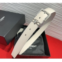 Good Taste Saint Laurent Calfskin Leather Belt 3cm with Heart Charm YSL091201 White/Silver 2025