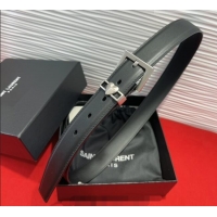 Top Quality Saint Laurent Calfskin Leather Belt 3cm with Heart Charm YSL091201 Black/Silver 2025
