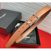 Luxury Cheap Saint Laurent Calfskin Leather Belt 3cm with Heart Charm YSL091201 Tan Brown/Silver 2025