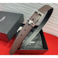 Promotional Saint Laurent Calfskin Leather Belt 3cm with Heart Charm YSL091201 Dark Brown/Silver 2025