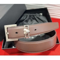Promotional Saint Laurent Calfskin Leather Belt 3cm with Heart Charm YSL091201 Dark Brown/Silver 2025
