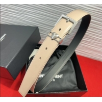 Super Quality Saint Laurent Calfskin Leather Belt 3cm with Heart Charm YSL091201 Beige/Silver 2025