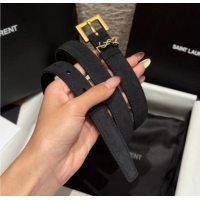 Top Quality Saint Laurent Cassandre Belt 2cm in Suede and Leather YSL26010401 Black/Gold 2025