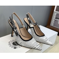 Unique Style Dior J'Adior Slingbacks Pump 9.5cm in Calfskin Leather with White and Black Newspaper Print 2026 0302036