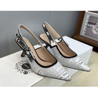 Durable Dior J'Adior Slingbacks Pump 6.5cm in Calfskin Leather with White and Black Newspaper Print 2026 0302037