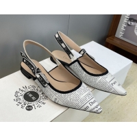 Classic Hot Dior J'Adior Slingback Ballets Flat in Calfskin Leather with White and Black Newspaper Print 2026 0302038