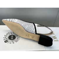 Classic Hot Dior J'Adior Slingback Ballets Flat in Calfskin Leather with White and Black Newspaper Print 2026 0302038