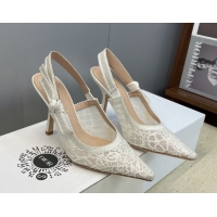 Best Product Dior J'Adior Slingbacks Pump 9.5cm in Transparent Mesh Embroidered with Millefiori Motif White 2026 0302039