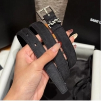 Cheapest Saint Laurent Cassandre Belt 2cm in Suede and Leather YSL26010401 Black/Silver 2025