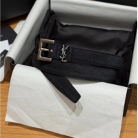 Cheapest Saint Laurent Cassandre Belt 2cm in Suede and Leather YSL26010401 Black/Silver 2025