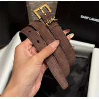 Discount Saint Laurent Cassandre Belt 2cm in Suede and Leather YSL26010401 Dark Brown/Gold 2025