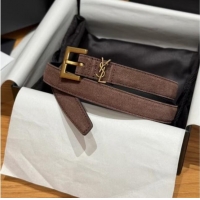 Discount Saint Laurent Cassandre Belt 2cm in Suede and Leather YSL26010401 Dark Brown/Gold 2025