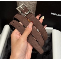 Low Cost Saint Laurent Cassandre Belt 2cm in Suede and Leather YSL26010401 Dark Brown/Silver 2025