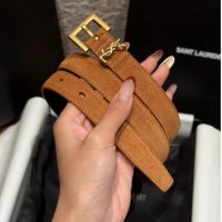 Top Quality Saint Laurent Cassandre Belt 2cm in Suede and Leather YSL26010401 Brown/Gold 2025