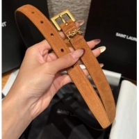 Top Quality Saint Laurent Cassandre Belt 2cm in Suede and Leather YSL26010401 Brown/Gold 2025
