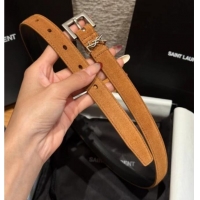 Best Grade Saint Laurent Cassandre Belt 2cm in Suede and Leather YSL26010401 Brown/Silver 2025