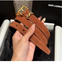 Famous Brand Saint Laurent Cassandre Belt 2cm in Suede and Leather YSL26010401 Dark Brown/Gold 2025